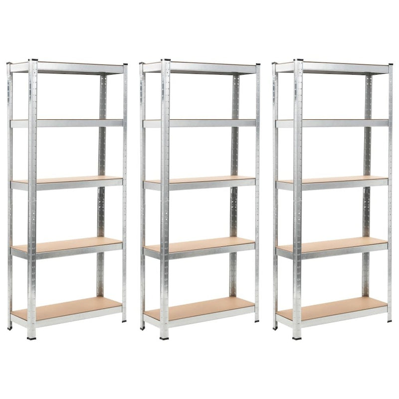 vidaXL Storage Shelves 3 pcs Silver 29.5"x11.8"x67.7" Steel and MDF, 144272