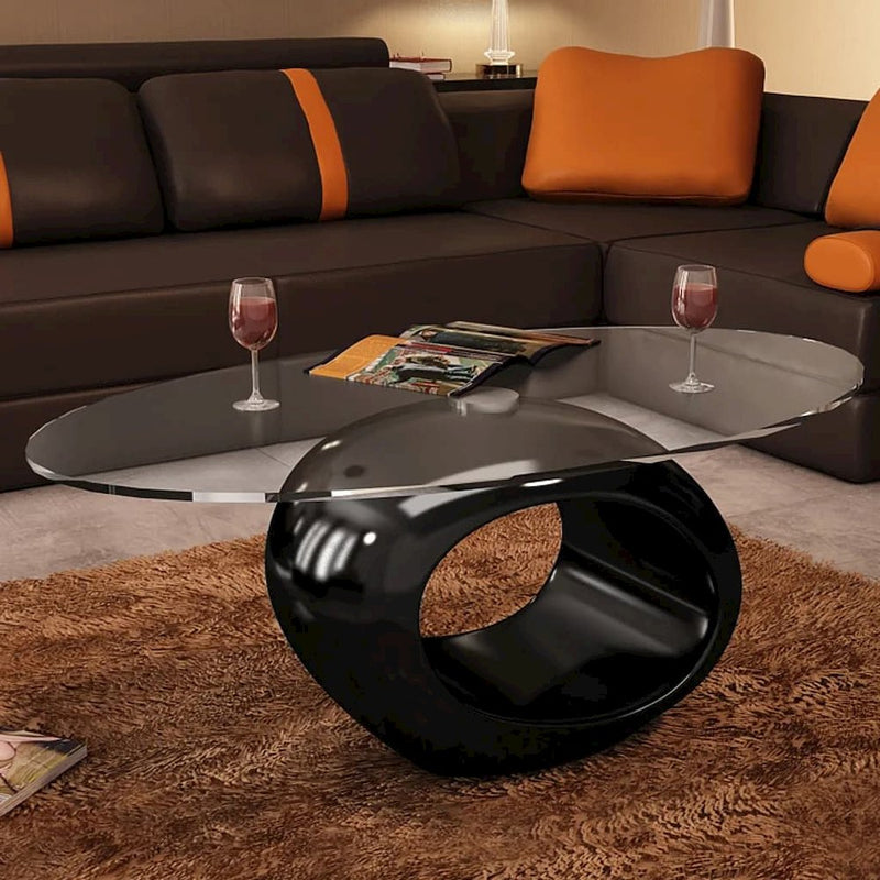 vidaXL Coffee Table with Oval Glass Top High Gloss Black, 240319