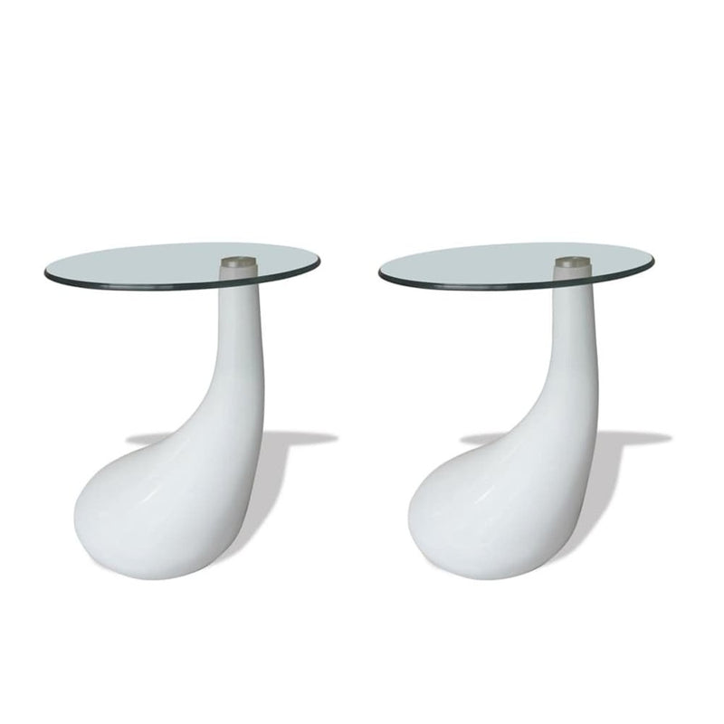 vidaXL Coffee Tables 2 pcs with Round Glass Top High Gloss White, 240322