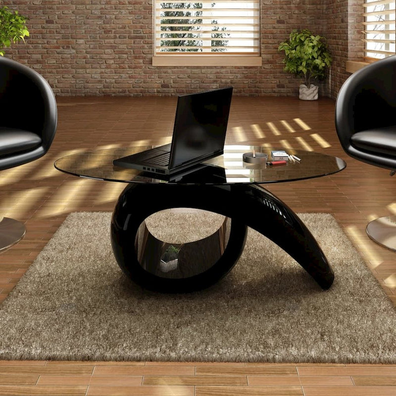 vidaXL Coffee Table with Oval Glass Top High Gloss Black, 240432