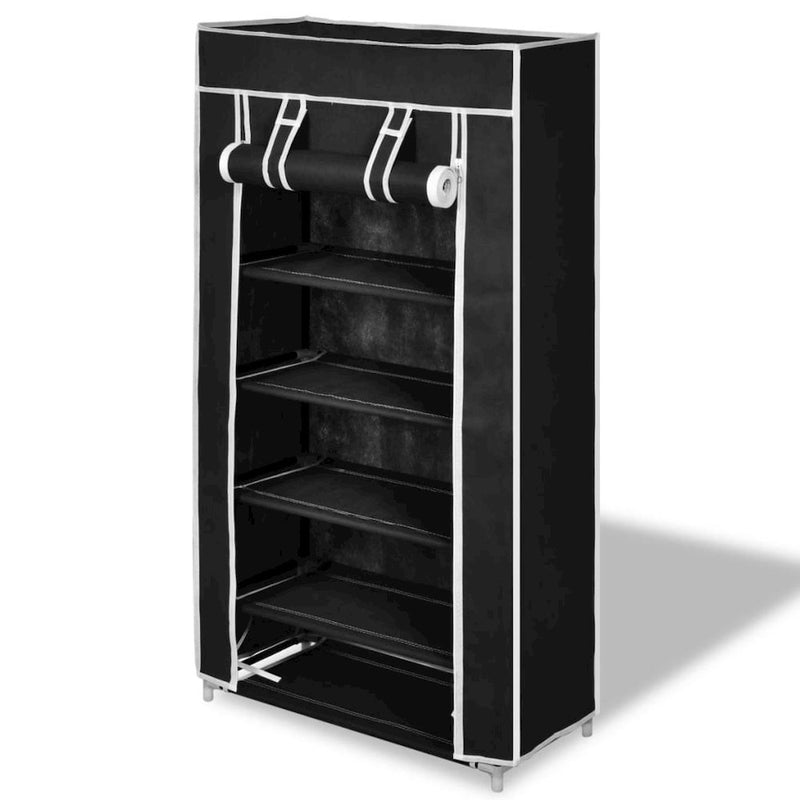 Fabric Shoe Cabinet with Cover 23" x 11" x 42" Black, 240503