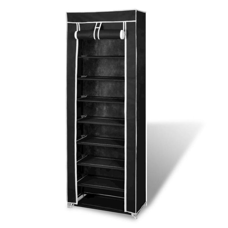 Fabric Shoe Cabinet with Cover 22" x 11" x 64" Black, 240491