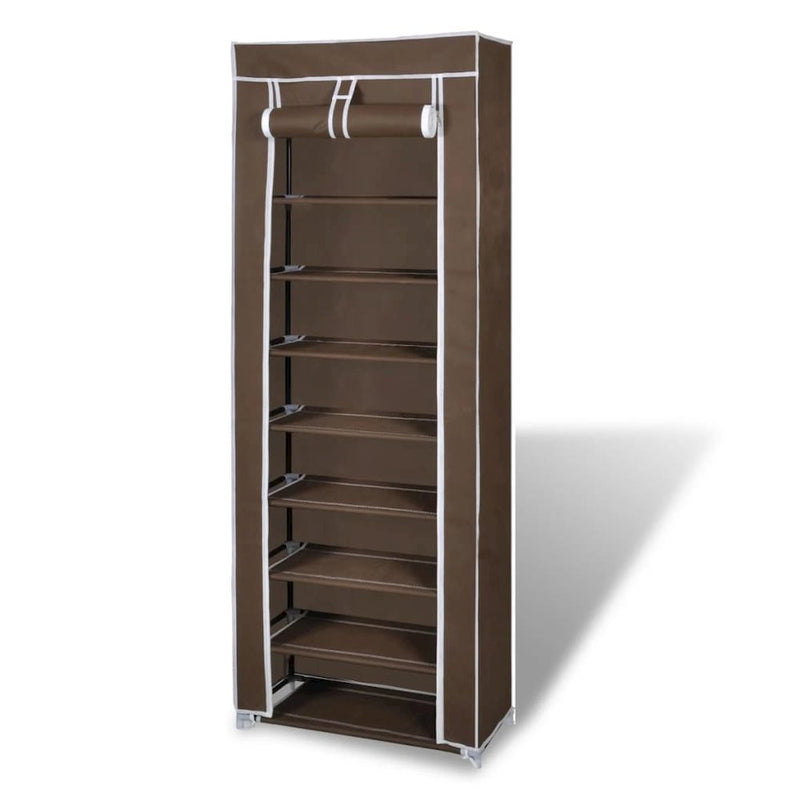 Fabric Shoe Cabinet with Cover 22" x 11" x 64" Brown, 240492