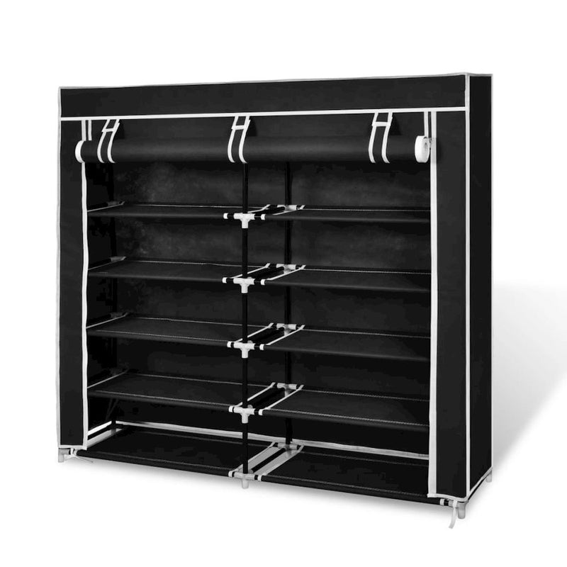 vidaXL Fabric Shoe Cabinet with Cover 45" x 11" x 43" Black, 240493