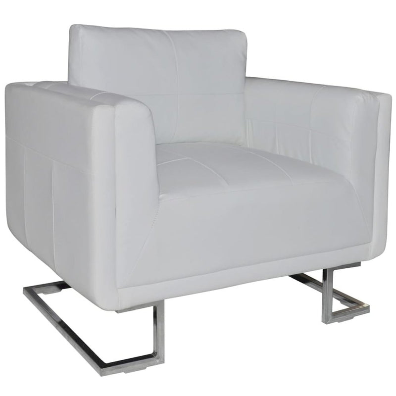 vidaXL Cube Armchair with Chrome Feet White Faux Leather, 241005