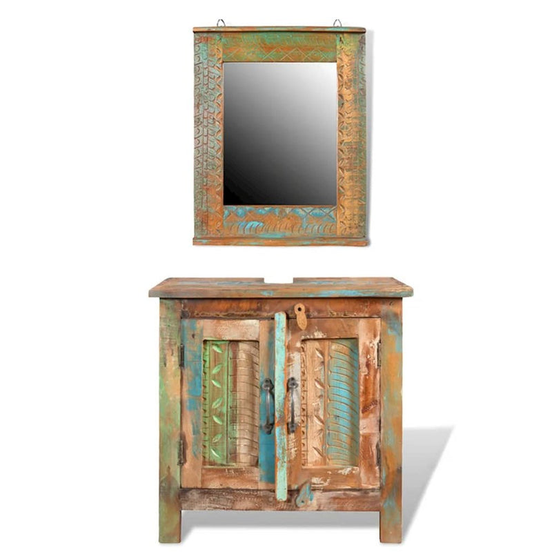 Reclaimed Solid Wood Bathroom Vanity Cabinet Set with Mirror, 241134