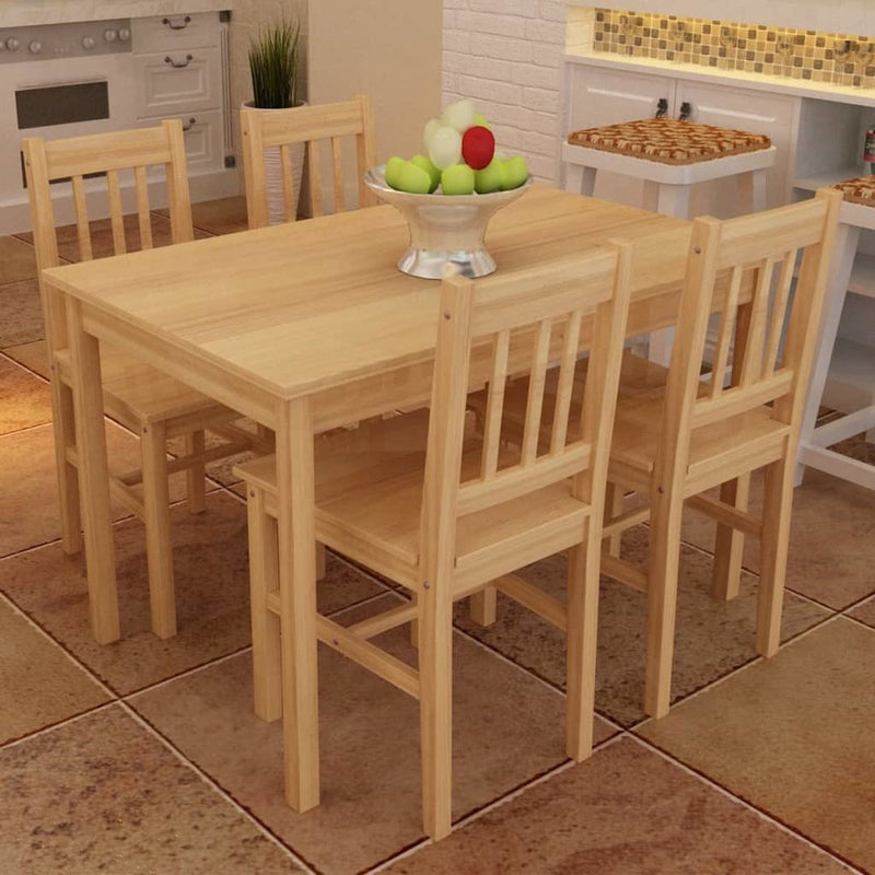 Wooden Dining Table with 4 Chairs Natural, 241220