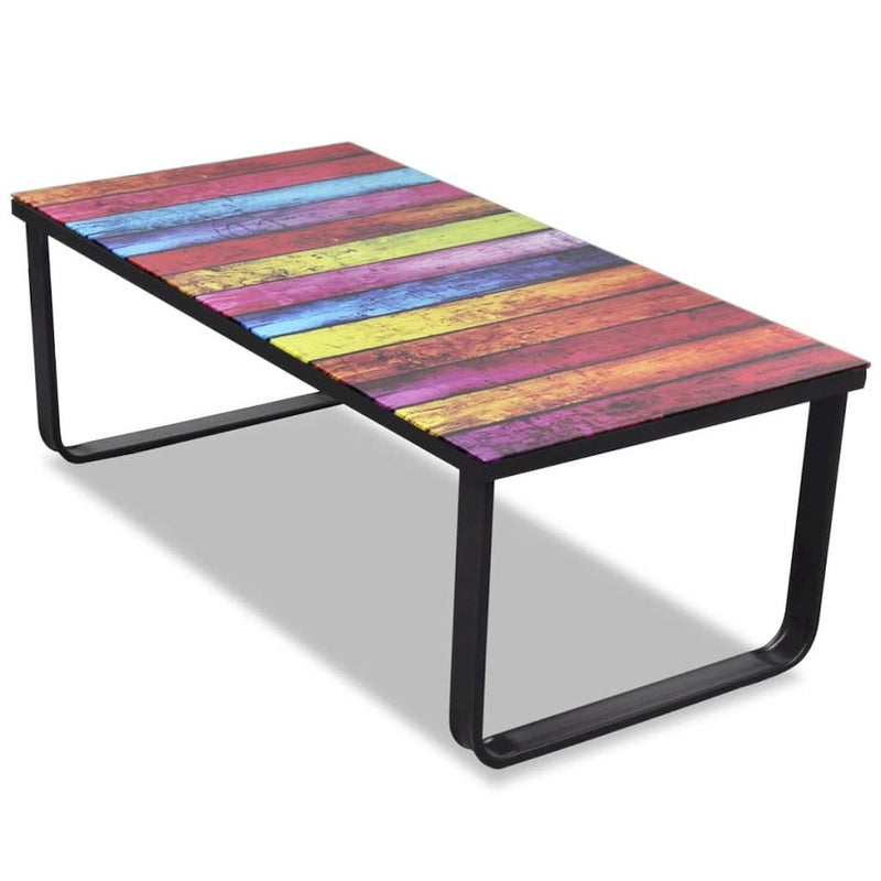 vidaXL Coffee Table with Rainbow Printing Glass Top, 241175