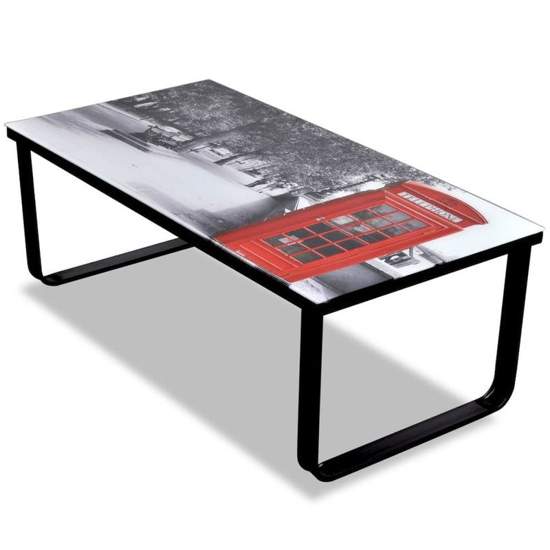 vidaXL Coffee Table with Telephone Booth Printing Glass Top, 241176