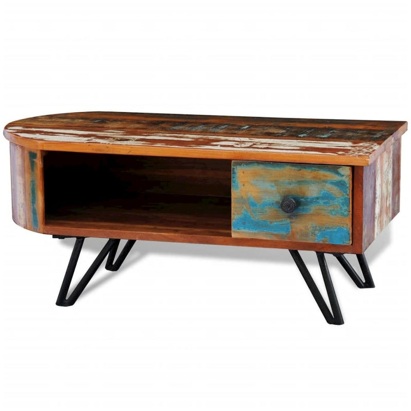 vidaXL Coffee Table with Iron Pin Legs Solid Reclaimed Wood, 241642