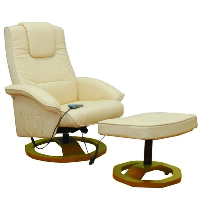 vidaXL Massage Chair with Footstool Cream Faux Leather, 241969