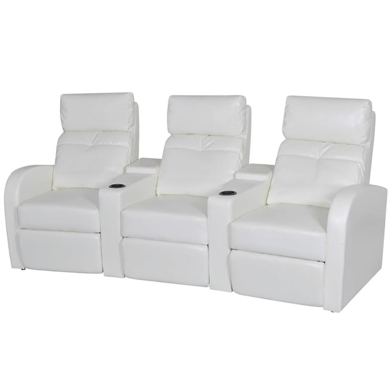 vidaXL 3-Seater Home Theater Recliner Sofa White Faux Leather, 242540