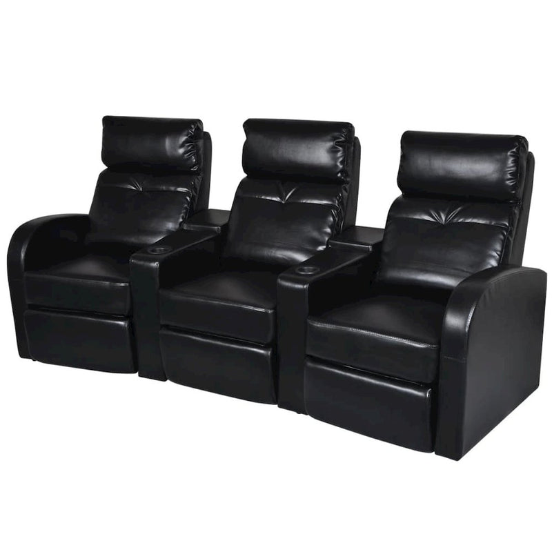 vidaXL 3-Seater Home Theater Recliner Sofa Black Faux Leather, 242543