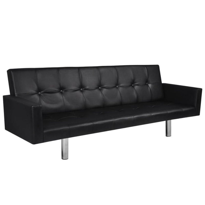 vidaXL Sofa Bed with Armrest Black Artificial Leather, 242654