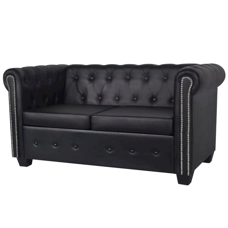 vidaXL Chesterfield 2-Seater Artificial Leather Black, 242656