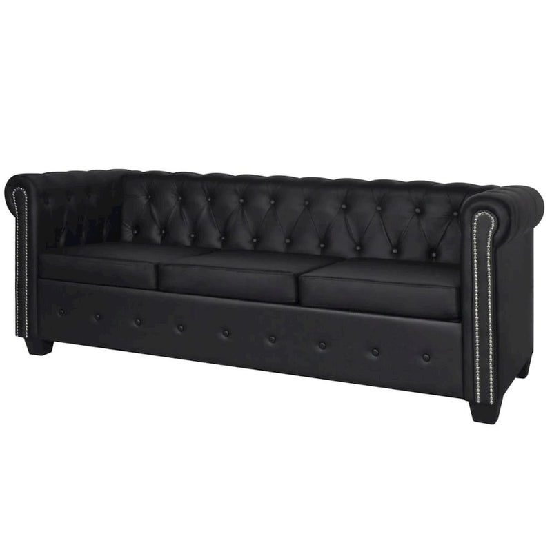 vidaXL Chesterfield 3-Seater Artificial Leather Black, 242657