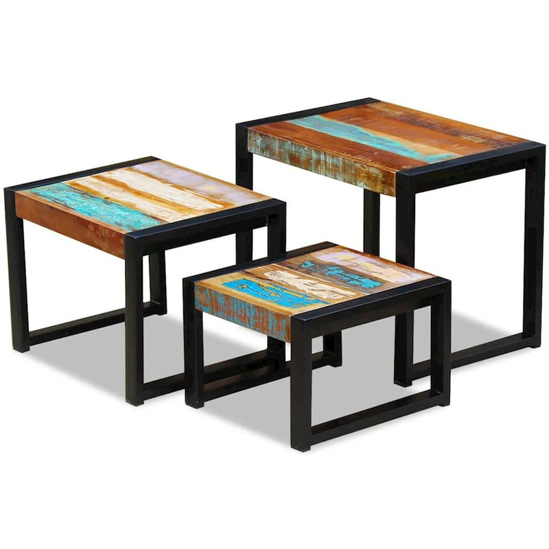 vidaXL Three Piece Nesting Tables Solid Reclaimed Wood, 243279