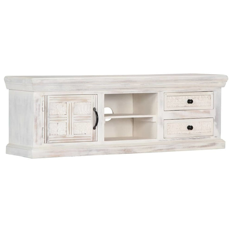 vidaXL TV Cabinet White 47.2"x11.8"x15.7" Solid Mango Wood, 249869