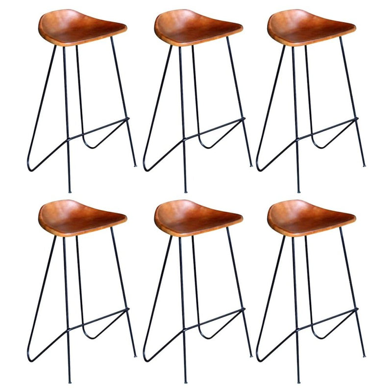 vidaXL Bar Stools 6 pcs Brown Real Leather 6364