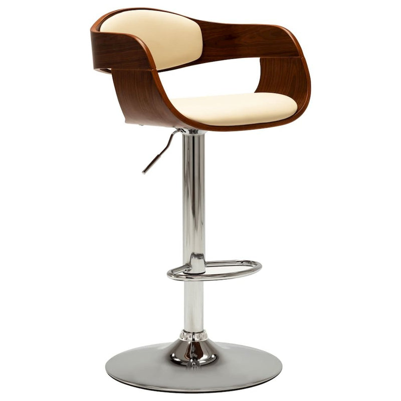 Bar Stool Cream Bent Wood and Faux Leather