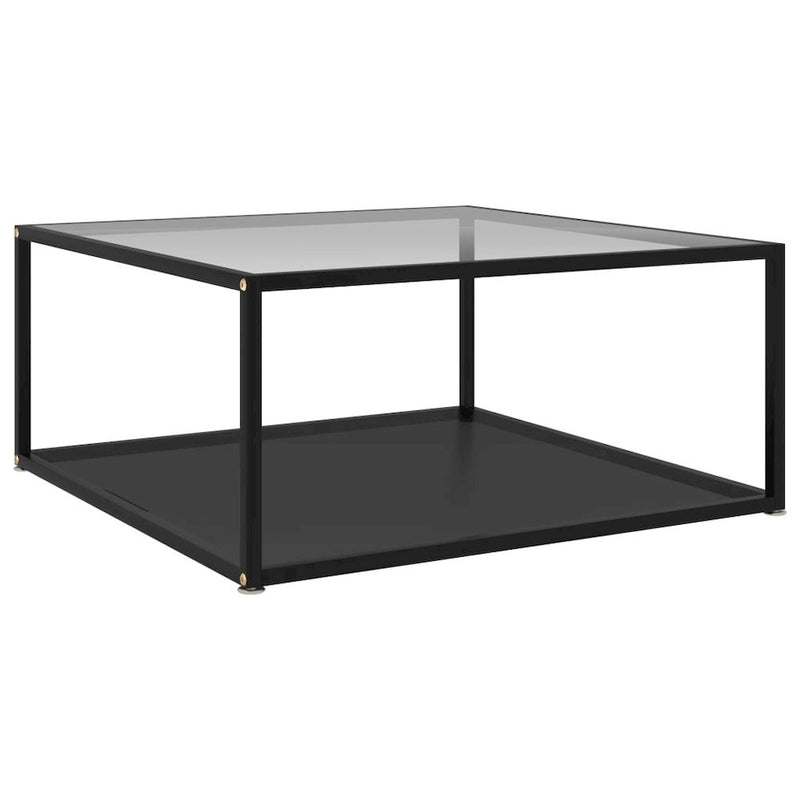 vidaXL Tea Table Transparent and Black 31.5"x31.5"x13.8" Tempered Glass 2896