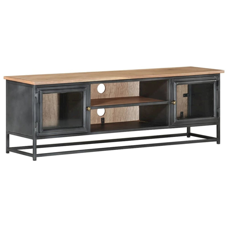 vidaXL TV Cabinet Gray 47.2"x11.8"x15.7" Solid Acacia Wood and Steel 3499