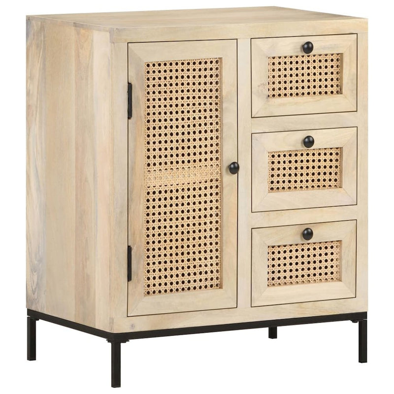 vidaXL Sideboard 23.6"x13.8"x27.6" Solid Mango Wood and Natural Cane 3508