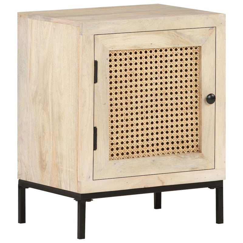 vidaXL Bedside Cabinet 15.7"x11.8"x19.7" Solid Mango Wood and Natural Cane 3509