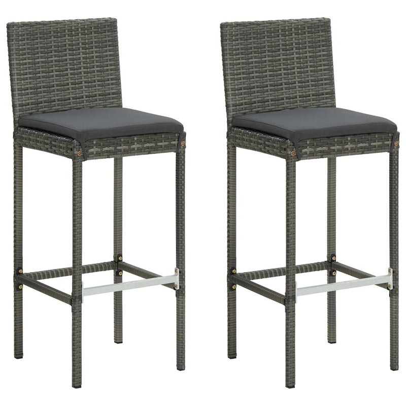 vidaXL Garden Bar Stools with Cushions 2 pcs Gray Poly Rattan, 313436