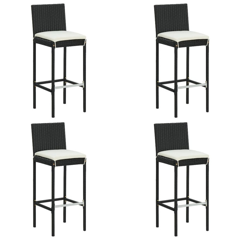 vidaXL Garden Bar Stools with Cushions 4 pcs Black Poly Rattan, 313437