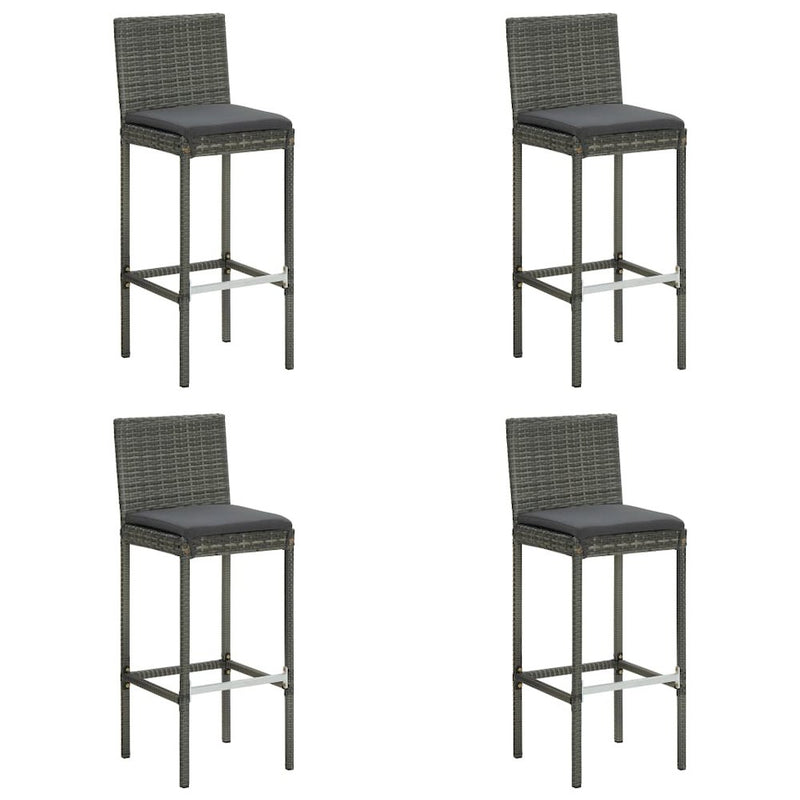 vidaXL Garden Bar Stools with Cushions 4 pcs Gray Poly Rattan, 313438