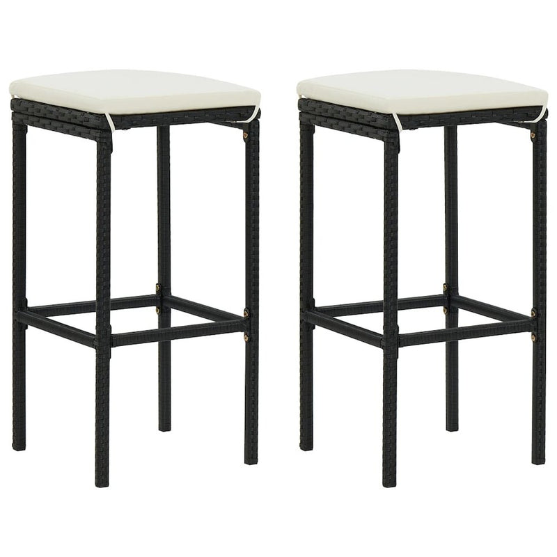 vidaXL Bar Stools with Cushions 2 pcs Black Poly Rattan 3440