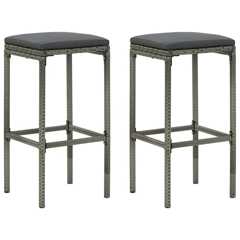 vidaXL Bar Stools with Cushions 2 pcs Gray Poly Rattan 3441