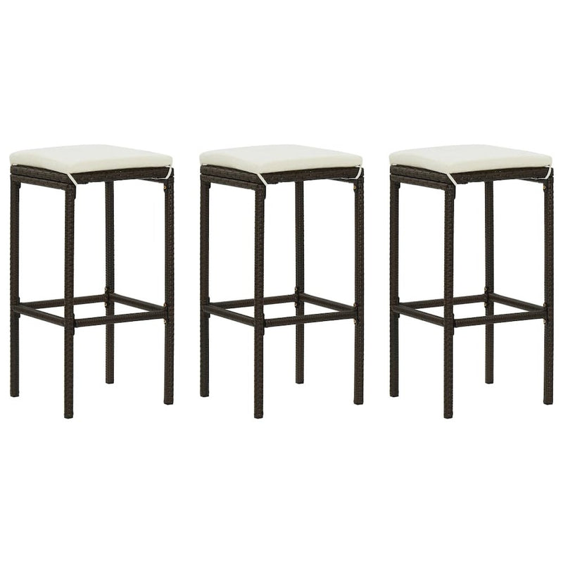 vidaXL Bar Stools with Cushions 3 pcs Brown Poly Rattan, 313442