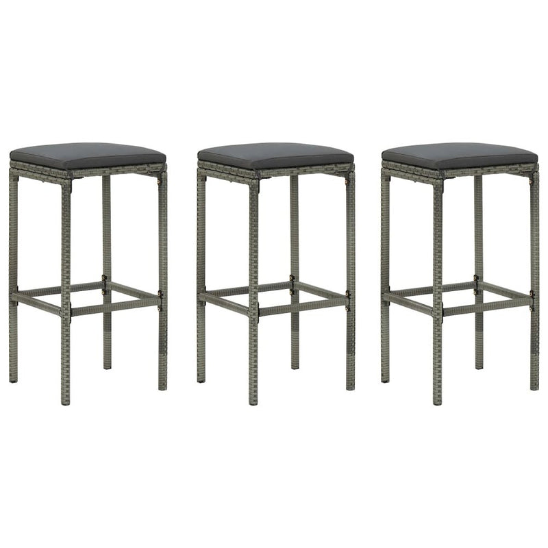 vidaXL Bar Stools with Cushions 3 pcs Gray Poly Rattan, 313444