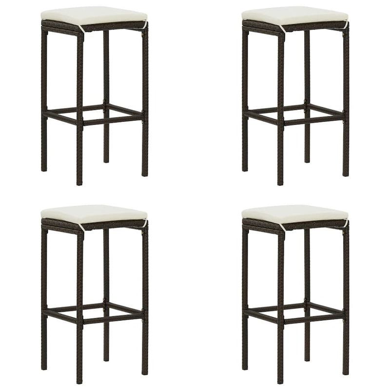 vidaXL Bar Stools with Cushions 4 pcs Brown Poly Rattan 3445