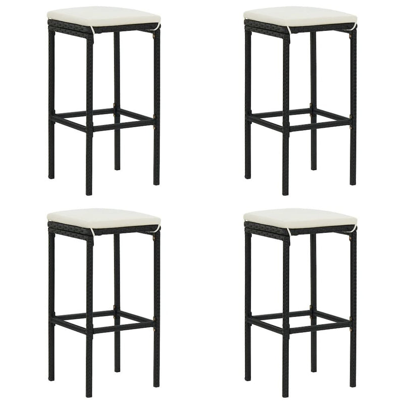 vidaXL Bar Stools with Cushions 4 pcs Black Poly Rattan 3446