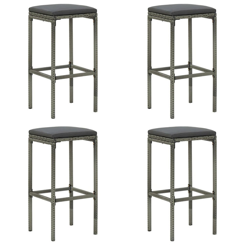 vidaXL Bar Stools with Cushions 4 pcs Gray Poly Rattan 3447