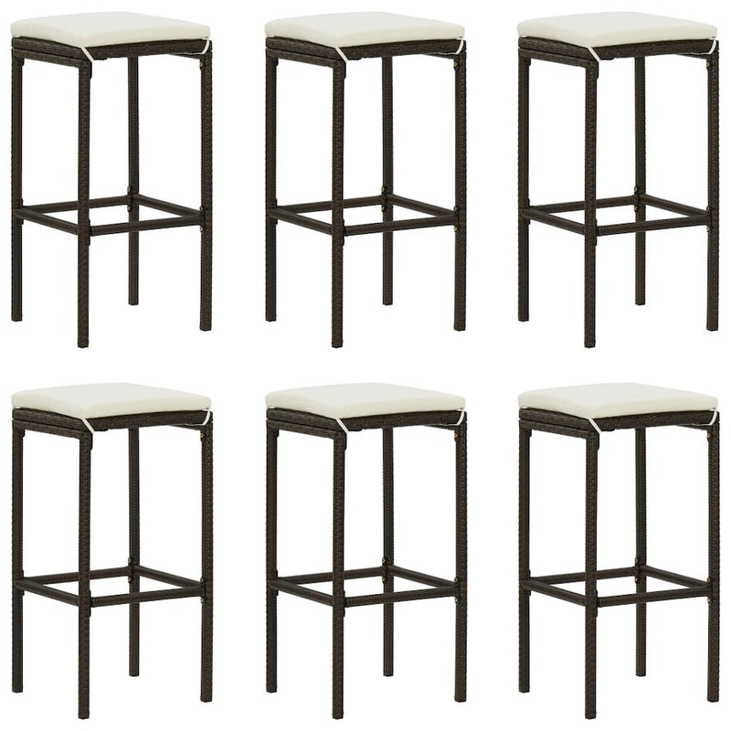 vidaXL Bar Stools with Cushions 6 pcs Brown Poly Rattan, 313448