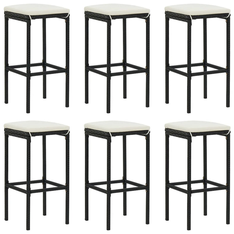 vidaXL Bar Stools with Cushions 6 pcs Black Poly Rattan, 313449