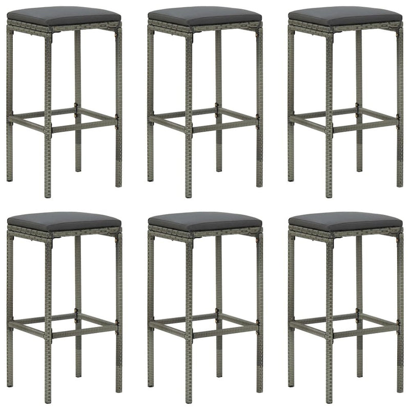 vidaXL Bar Stools with Cushions 6 pcs Gray Poly Rattan, 313450