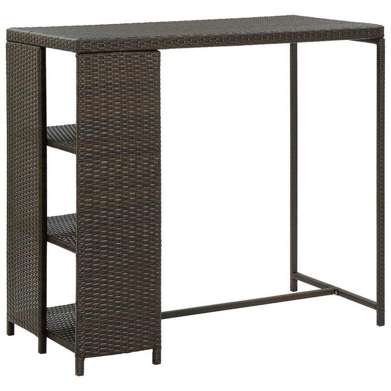 vidaXL Bar Table with Storage Rack Brown 47.2"x23.6"x43.3" Poly Rattan, 313475