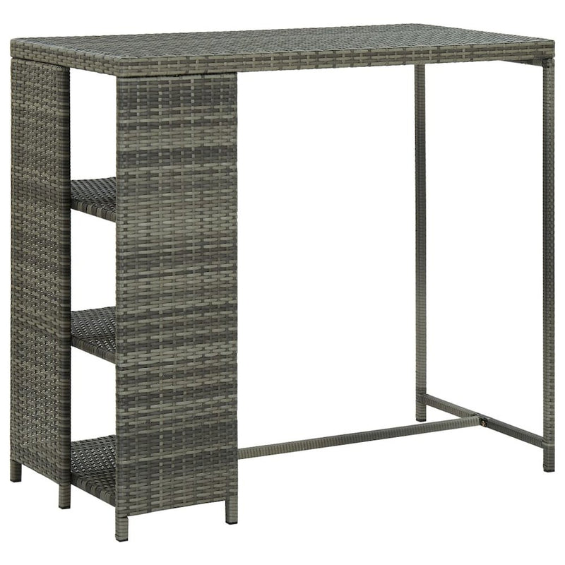 vidaXL Bar Table with Storage Rack Gray 47.2"x23.6"x43.3" Poly Rattan, 313477