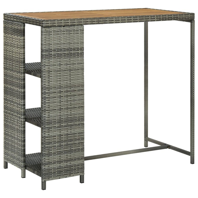 vidaXL Bar Table with Storage Rack Gray 47.2"x23.6"x43.3" Poly Rattan, 313479