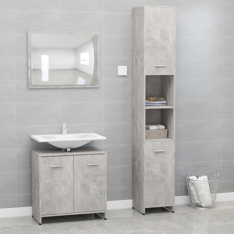 3 Piece Bathroom Furniture Set Concrete Gray Engineered Wood