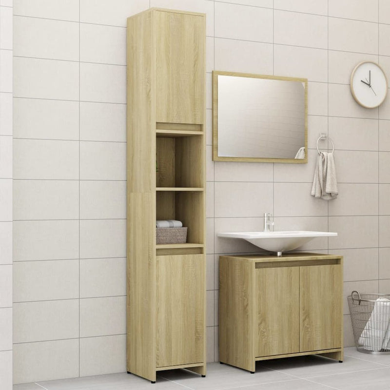 3 Piece Bathroom Furniture Set Sonoma Oak Engineered Wood