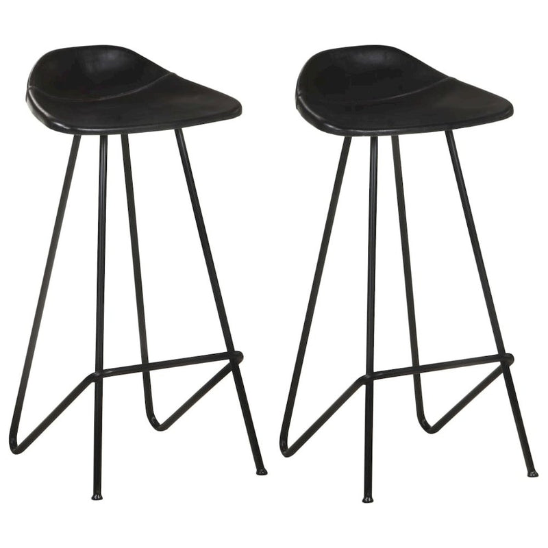 vidaXL Bar Stools 2 pcs Black Real Leather 0641