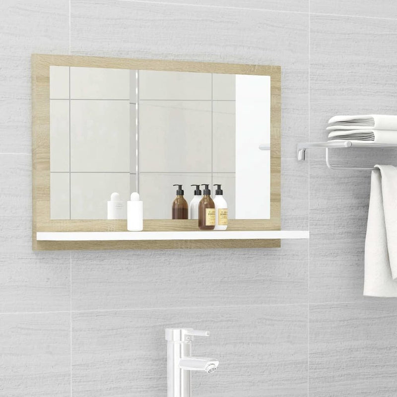 vidaXL Bathroom Mirror White and Sonoma Oak 23.6"x4.1"x14.6" Chipboard, 804567