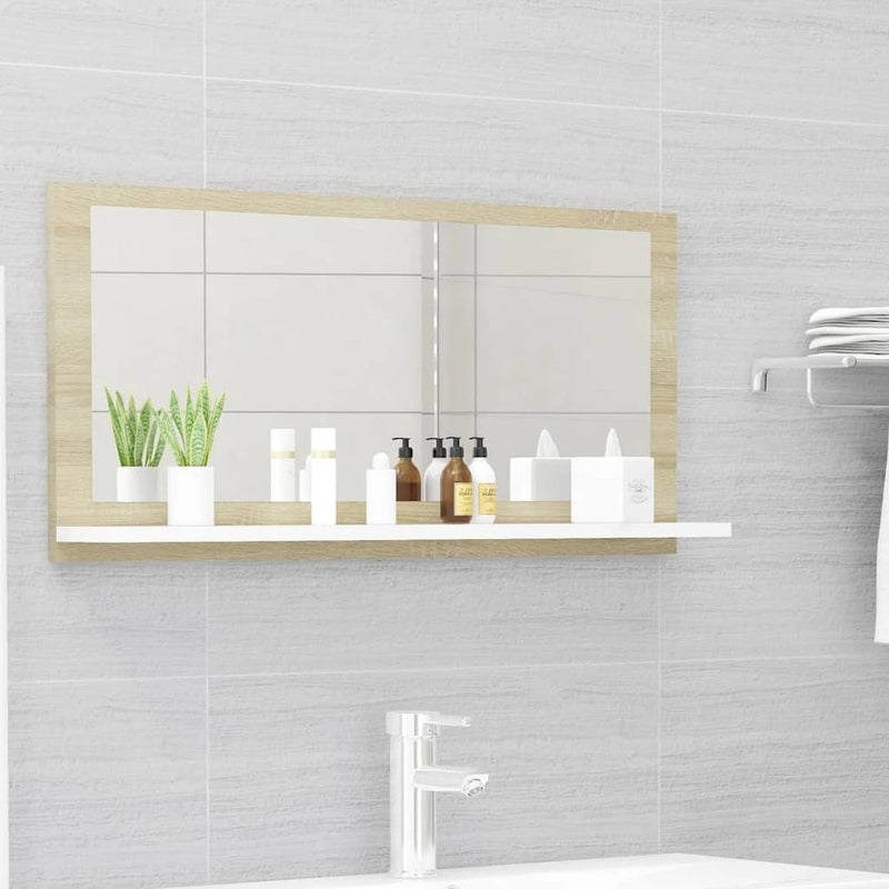 vidaXL Bathroom Mirror White and Sonoma Oak 31.5"x4.1"x14.6" Chipboard 4576