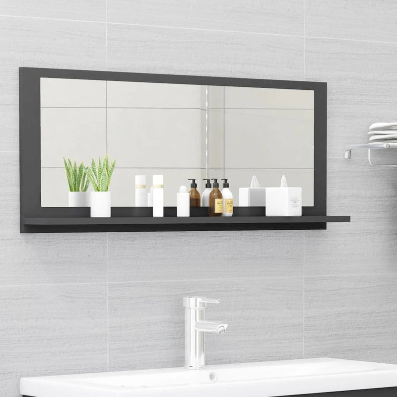 Bathroom Mirror Gray 35.4"x4.1"x14.6" Engineered Wood